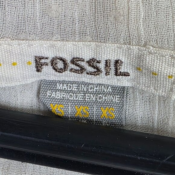 Womens Fossil White Sheer Dot Pattern Blouse Long Sleeve 100% Polyester Size XS - Picture 2 of 8